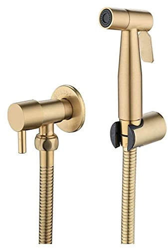 JMRTQMEC Toilettensprüher, gebürstetes Gold, Eckventil, Wasserhahn-Sprühgerät, voller Druck und auslaufsicher, Hand-Toilettensprüher-Set, handgehaltener Stoffwindel-Sprüher for die Toilette, einfach