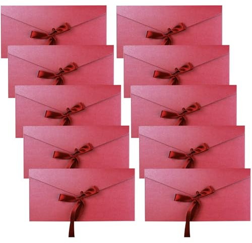 yivom 10 Stück Geschenkumschläge Farbiger Briefumschläge Briefumschläge Weihnachten Farbige Kraftpapier Umschläge mit Bändern für Weihnachten, Geburtstagskarten, Postkarten-Rot
