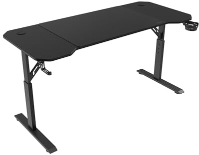Mars Gaming MGD-ERGO140, Mesa Altura Ajustable 3 Posiciones, Superficie Ergonómica, Estructura Metálica, Alfombrilla XXL, Soporte Auriculares + Bebida, Gestión Cableado, Mesa Gaming 140x60cm, Negro