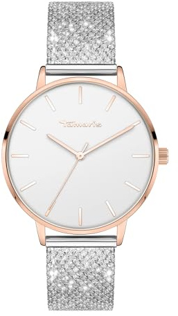 Tamaris Armbanduhr Damen Quarzuhr Analog 36mm, mit Edelstahl Armband, Glitzer, 3 ATM Wasserdicht