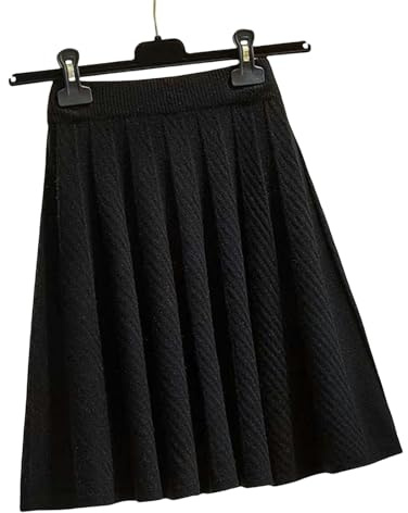 LIPENGS Donna Solido Fried Dough Twists Maglia A Vita Alta Filo di Lana A-Line Gonna-Nero-Taglia Unica per Tutti (40kg-70kg)