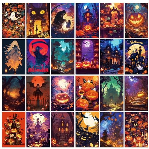 Vintage Halloween-Postkarten,Halloween-Grußkarten - 50X Retro-Postkarten,10,2 x 15,2 cm, verschiedene Postkarten, Grußkarten, leere Vintage-Notizkarten, gruselige Illustrationskarten für Einladungen