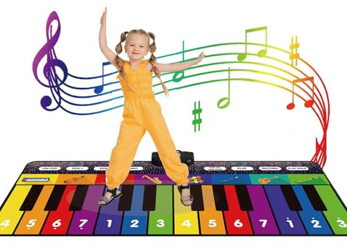 NEWFUN Klaviermatte, Musikmatte, Klaviermatte für Kinder, 1,8 Meter Lange Klaviermatte mit 10 Tasten, 10 Liedern und 8 Instrumenten für Jungen und Mädchen, Musikspielzeug für 3 4 5 6 7 8 9-Jährige