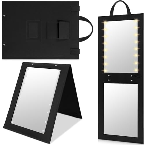 Youyole Faltbarer Spiegel, tragbar, volle Länge, mit Licht, 80 x 30 cm, zum Aufhängen, Klappspiegel für Backstage-Tänzer, Reisen, Zuhause, Fitness, Spa, Geschenk, 1 Stück (schwarz)