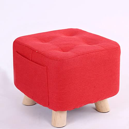 Roter Leinen-Fußhocker, Ottomane für Wohnzimmer und Schlafzimmer, klein, quadratisch, mit Schuhwechselfunktion, 28 x 28 x 25 cm