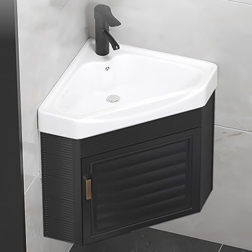 GUAWJRZDP Eckwaschbecken, Eckwaschbecken, Waschbecken Mit Aufbewahrungsbehälter, An Der Wand Montierter Schwebender Schrank, Hängewaschbecken Für Küche, Badezimmer, Toilette(Nero,42cm/16.5in)