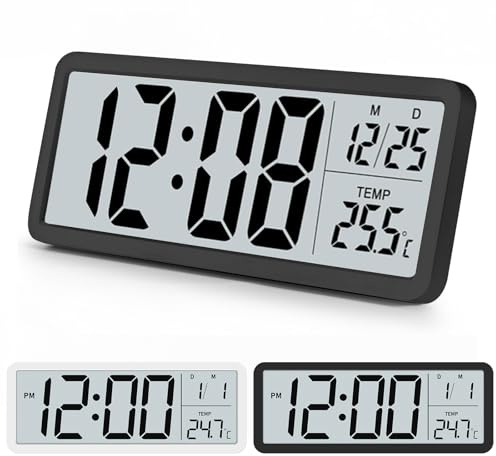 Venchin Digitale Wanduhr Batteriebetrieben: Modern Wanduhr mit Temperaturanzeige, 12/24HR, 20cm Digital Wanduhren Klein für Wohnzimmer, Kinderzimmer, Digital Wall Clock - Schwarz