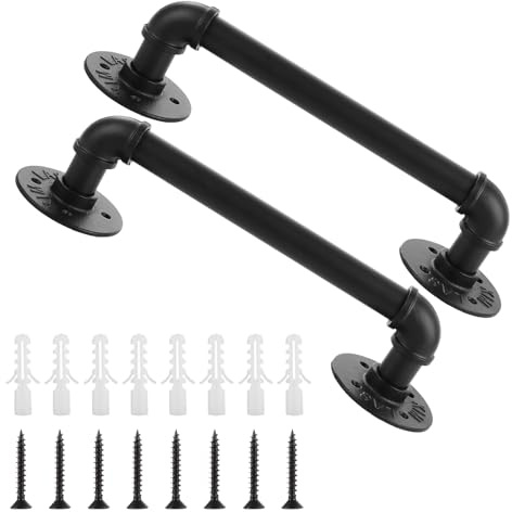AKOLAFE 2 Pack Grab Rails Outdoor Indoor 35cm Hand Rails Stairs Black Banister Handrail Metal Handrails for Stairs Wall Mount Shower Hand Rail for Bedroom Bathtub, Shower, Steps