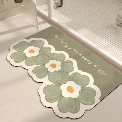 Happy Go-Mart Non-Slip Bath Mat, Highly Absorbent Bathroom Mat,Anti Mould Bath Mats,Machine Washable Shower Mat,Diatom Mud Door Mat Living Room Carpet Oval (flower)