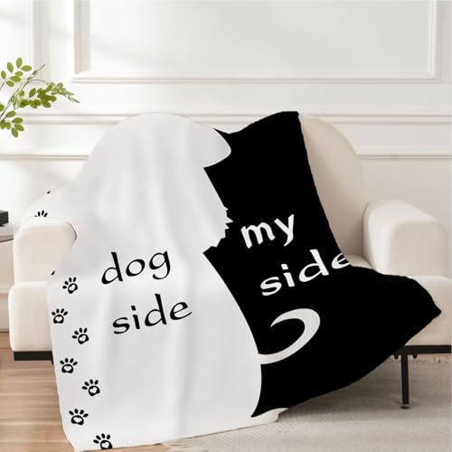 BDKCYO Dog Side und My Side Kuscheldecke,Schwarz-Weiß-Muster Paare SofaDecke, für Bett Couch alle Jahreszeiten Wohndecke (A, 150 x 200 cm)