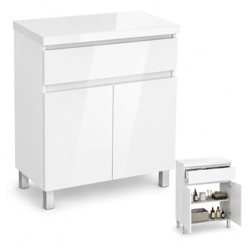 paplinskimoebel - Waschbeckenunterschrank Ariza TOP 60 cm Breite, ohne Waschbecken, Unterschrank mit Schublade, Hängend oder Stehend, für Aufsatzwaschbecken - Weiß Matt/Weiß Hochglanz Front