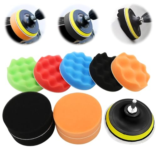 12PCS Polishing Pads for Drill 3 Inch, Buffing Pads for drill and Car Buffer Polisher Car Polishing Sponges Pads Sandpaper, Car Headlight Restoration Kit for Auto, Wood and Metal