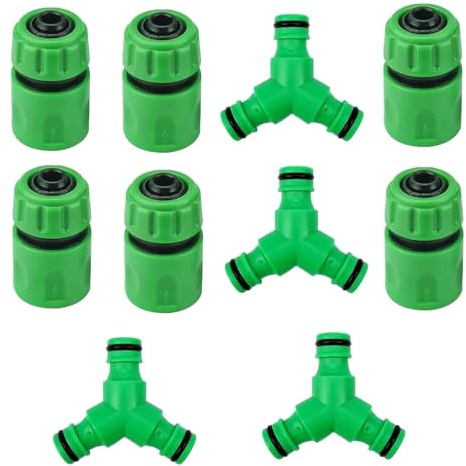 txuzong Raccordo a Y per Rubinetto 4 Pezzi con Sdoppiatore + Set 6 Connettori Tubo Acquia 1/2 Pollice - Adattatore Verde per Irrigazione Giardino, Pulizie, Collegamento Tubi Multiuso