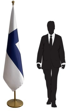Bandiera Finlandia con palo smontabile e base stabile – Bandiera interna in poliestere di alta qualità – ideale per uffici, ambasciate, scuole, cerimonie ed eventi ufficiali. Codice CN7-FI