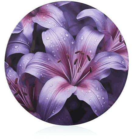 Tagliere in vetro temperato con fiori di giglio viola, 20,3 x 20,3 cm, con piedini in gomma, antiscivolo e resistenti al calore, piccoli taglieri regalo per cucina/bar/campeggio/matrimonio/camper/T