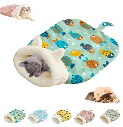 GDCARSL Sleeping Bag for Cats, Cozy Self Warming Cat Sleeping Bag for Indoor Cats, 360° Wrap Cat Hideaways Pet Snuggle Sack for Sleeping Relax Play (Green)