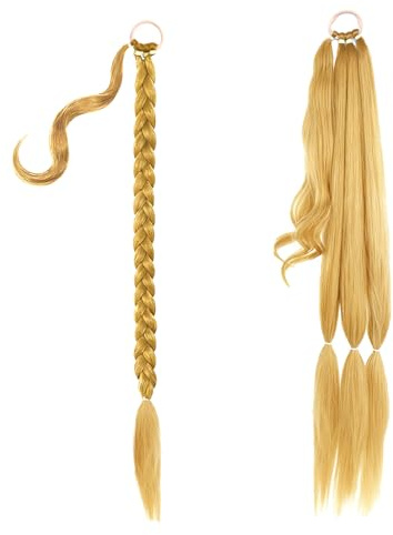 2 st fläta ponytail förlängning, 85 cm flätad hästsvans, hårdel, fläta med hårgummi, fläta förlängning, blond hårstycke för flätning, lång ponytail, syntetiskt hår fläta kvinnor flätad