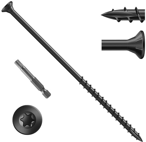 Zynthor 80Pcs 4.8 x 125mm Decking Screws, Black Wood Screws | Heavy-Duty Outdoor Torx Drive Head Deck Screw, Rust Resistant Coated for Timber, Fence, T25 Torx Bit