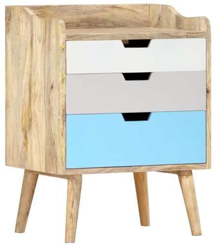 ULUYYUC Table de Chevet 47x35x63 cm en Bois de manguier Massif 3 tiroirs, Finition laquée, Style Rustique Moderne, Petite Table de Nuit avec Rangement Chambre, Meuble lit Salon ou Bureau