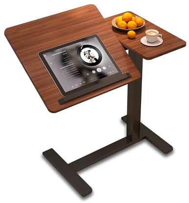 Beistelltisch C Form Höhenverstellbar 40x60cm, Pneumatik Holz Beistelltisch mit Versteckten Rollen, Top Kippbar Laptoptisch für Wohnzimmer Couch Sofa Bett, Klein Couchtisch Sofatisch (Walnut)