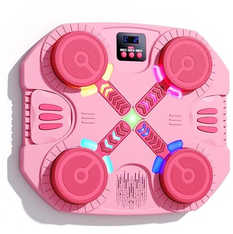 JOPWUE Machine de Boxe Musicale pour Enfant, Machine de Boxe Musicale Bluetooth Intelligente avec Gants, 5 Vitesses& 2 Modes, Cadeau pour garçons et Filles (Rose)