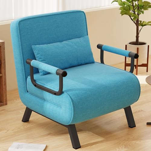 Hawthyhome Schlafsessel 4 in 1 Schlafsofa mit Bettfunktion 57cm Blau | Platzsparendes Gästebett,Relaxsessel mit Verstellbare Rückenlehne,Metallrahmen,Chenille,Wohnzimmer,Schlafzimmer