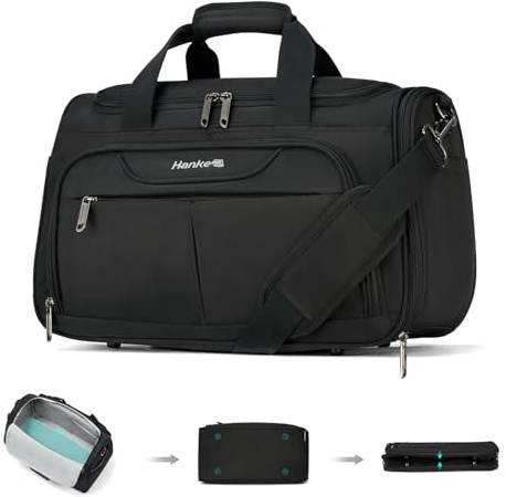 Hanke 23L Faltbare Reisetasche Handgepäck Sporttasche Klein Leichte wasserdichte Ryanair Handgepäck 40x30x20 Carry on Luggage Cabin Bag Gym Bag Travel Bag für Herren Damen, Schwarz