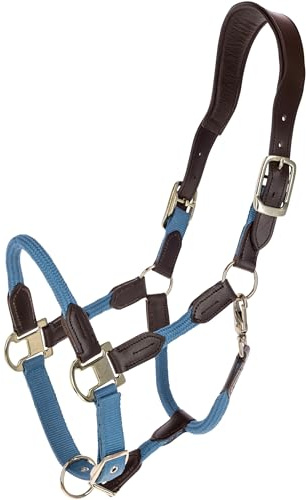 Covalliero - Halfter Cordano Deluxe FS26 – Robustes Halfter für Pferde – optimale Passform – Pferdehalfter mit Karabinerhaken & Leder-Genickriemen – Rauchblau (Smoked Blue) – Warmblut