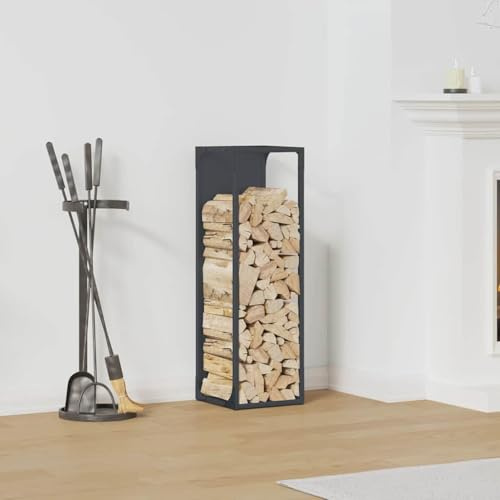 Mokuyary Portant de Bois Chauffage Anthracite 25x25x80 cm Serre Bûche, Étagère de Rangement pour Porte Bûches de Cheminée, Support de Stockage de Bois de Chauffage, Grande Capacité Range Buche