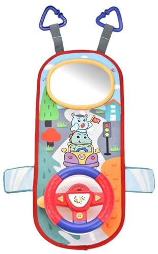 Rear Facing Car Seat Toys, 360° Rotation Baby Steering Wheel Toy with Mirror, Music, Lights and Driving Sounds, 12 Months+ Kids Steering Wheel for Car Backseat, Red, Rear Facing Seat Toys, Baby