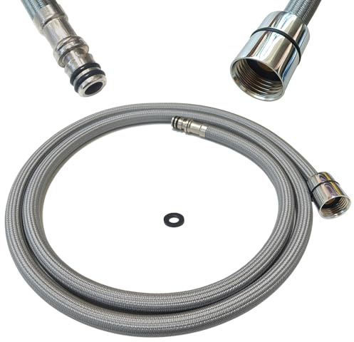 Flexible robinet cuisine 150 cm tuyau robinet cuisine extractible mitigeur cuisine flexible remplacement raccord G1/2 connexion rapide système clic évier cuisine douchette inox nylon EPDM gris