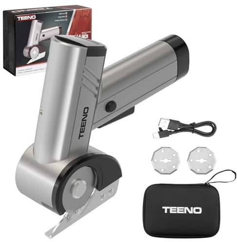 Ciseaux Électriques Sans Fil 4.2V TEENO 2 Lames | Coupe Tissu & Couture, Cutter Rotatif, Forbici Elettriche, Verrouillage Sécurité Enfant, Léger & Précis, Écran LED,Gris
