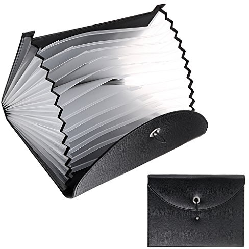 IGNPION PU Leather A4 Expanding Folder File Organisersn 13 Pocket Document Wallet Portfolio Business Folder with Elastic Closure (Black)