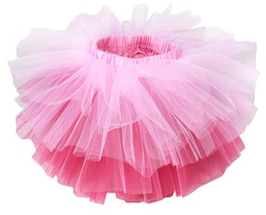 Girls Fluffy Tutu Skirt 6-Layered Short Fluffy Princess Tulle Petticoat Birthday Skirt Pink Rosy S