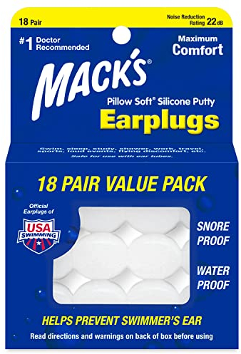 Mack's Pillow Soft Silicone Earplugs, 18 Pair - The Original Moldable Silicone Putty Ear Plugs for Sleeping, Snoring, Swimming, Travel, Concerts and Studying