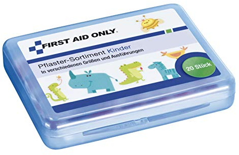 First Aid Only Pflasterset Kinder (20 Stück) | 20 Pflaster in verschiedenen Größen und Formen in wiederverschließbarer Pflasterbox | P-10032