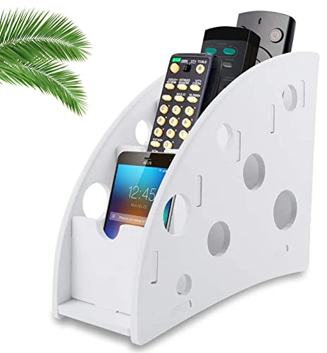 Ledoo Soporte de control remoto organizador de escritorio caja de almacenamiento de control remoto con 4 teléfonos celulares, bolígrafos, suministros de oficina (blanco)