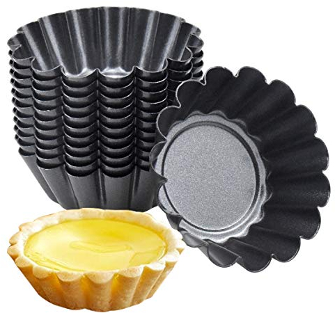 HQdeal 12 Stücke Mini Tarteform aus Kohlenstoffstahl, Muffin Form, Eierkuchenform Torteletts Törtchenformen Ei Torte Form Runde Mini geriffelte Torte Dosen Antihaft, Wiederverwendbare