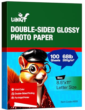 Uinkit Thick Photo Paper Glossy Double Sided 100 Sheets 8.5x11 Heavyweight 68lb 260gsm Inkjet Both Sides Printable 11.8mil A4 Letter size Flyer Bulk Pack 8.5 x 11 Card paper postcard postal A189