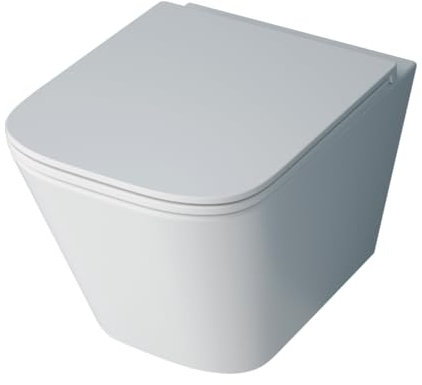 Durovin Bathrooms Ceramic Rimless Wall Hung Square Toilet - Include WC Pan with Quick Release Soft Close Seat
