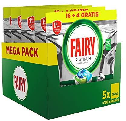 Fairy, Platinum All in One Spülmaschinentabs, 100 Kapseln (5 x 20), Mega-Pack