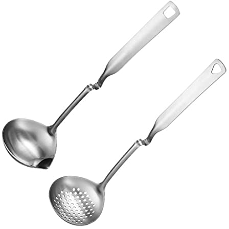 304 Edelstahl Abschäumer Löffel, Schöpflöffel Fettabschöpfer Kelle Suppenlöffel Fetttrenner Schöpfkelle Fett Öl Suppen Trennen Küchenhelfer Kochzubehör,12'' Edelstahl langer Griff (2, 29 * 8cm)