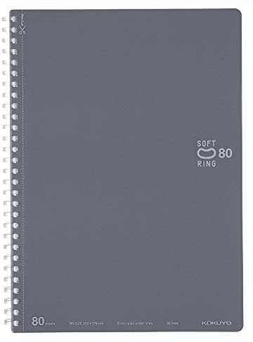 Kokuyo D Shaped Soft Ring Notebook, 6mm Ruled (B5 80 Sheets, Dark Gray)