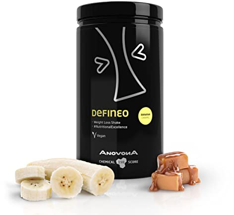 AnovonA defineo Proteinpulver: Effektiver Gewichtsverlust & Muskelaufbau mit sättigendem Mahlzeitenersatz – Reich an Vitaminen, Mineralstoffen & Glucomannan- Glutenfrei | Banana-Caramel, 560 g.
