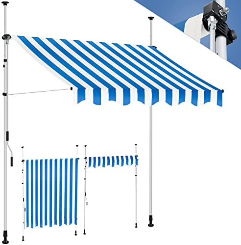 KESSER® Tenda da Sole a Morsetto con manovella per Balcone, Tenda da Sole per Balcone, Regolabile in Altezza, Idrorepellente, Protezione Solare, Copertura per terrazze, Blu - Bianco, 300cm