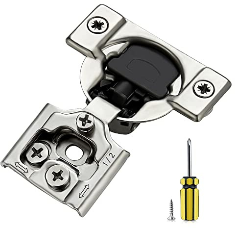 Ravinte 50 Pack 25 Pair 1/2 inch Overlay Soft Close Kitchen Cabinet Hinges Stainless Steel Adjustable Kitchen Hinges Satin Nickel Cabinet Hardware