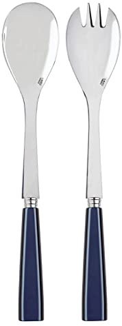 SABRE PARIS - 2-Piece Salad Servers 27 cm - Icône Collection - Large Fork & Large Spoon - Stainless Steel & Acrylic - Dishwasher Safe - Steel Blue