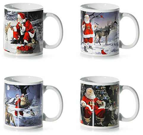 Set di 4 bicchieri per vin brulé, con design nostalgico, 275 ml, tazze con motivi natalizi