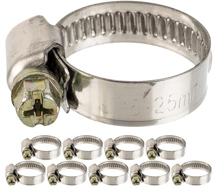 Schlauchschellen mit Schneckenantrieb, 12 Stück, Spannbereich Ø 16-25 mm, für 3/4 Schläuche, W2 Edelstahl, Kreuzschlitz SW 7, 9 mm Bandbreite, Fixierung von Waschmaschine, Spülmaschine Anschluss