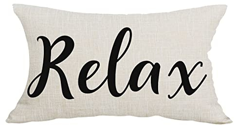 Cariwotan Black Word Art Relax Summer Decorative Lumbar Pillowcase Throw Pillow Cover Case Chair Sofa Bed Home Decoration Cotton Linen Rectangular 12 x 20 Inches